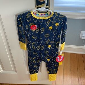 NWT Magnetic Me Modal Navy and Yellow Game Day Football Foldover Feet Pajama